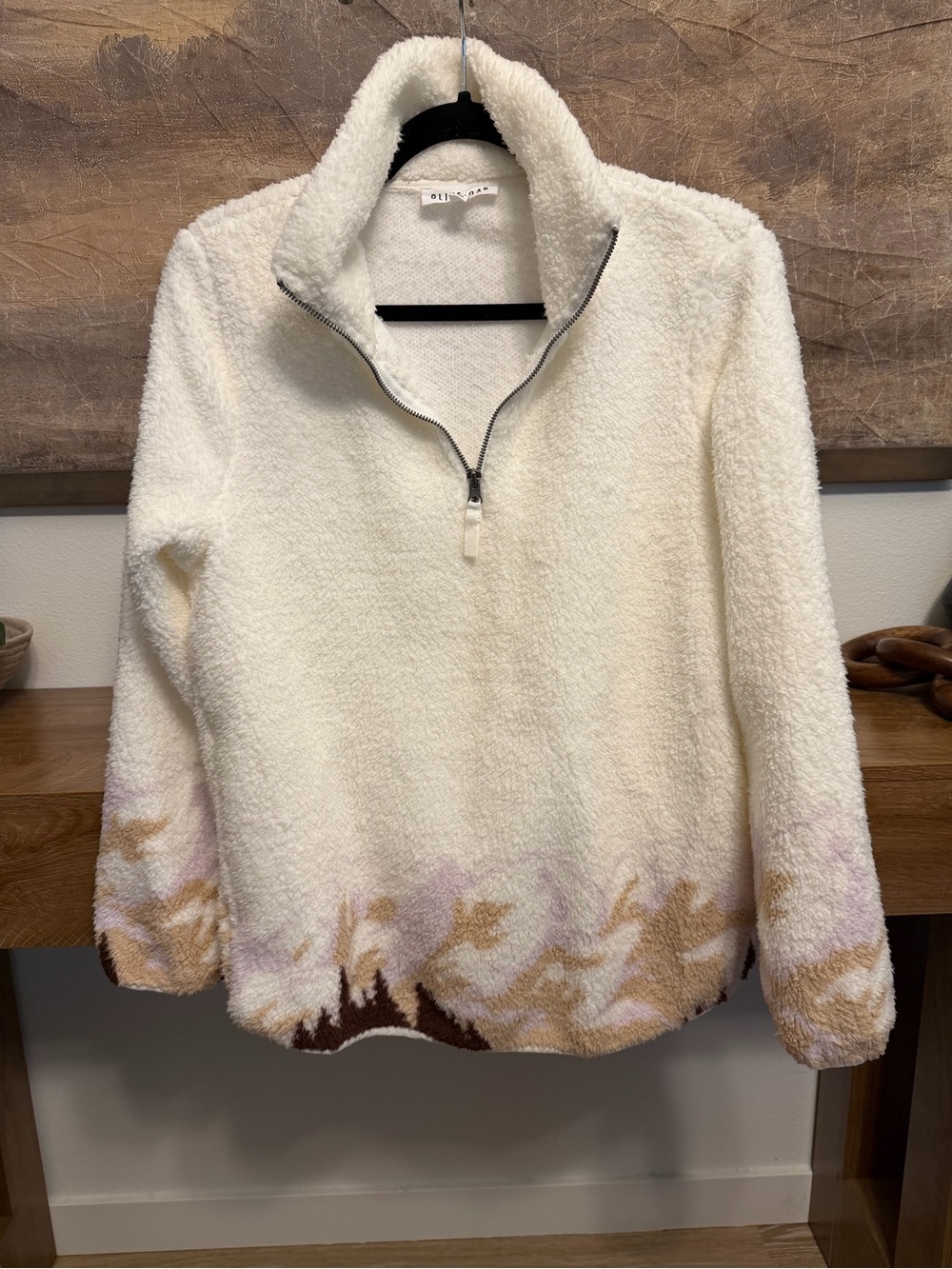 Olive & Oak Cream Sherpa Half-Zip Sweater with Pastel Pattern